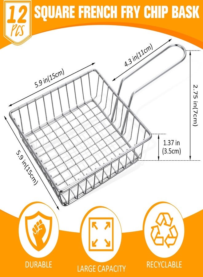 Potchen 12 Pack Mini French Fry Holders Bulk, 5.9 x 5.9 Inch French Fries Baskets with Handle, Mini Fry Serving Wire Baskets for Kitchen Restaurant and Party Table Use - Image 2