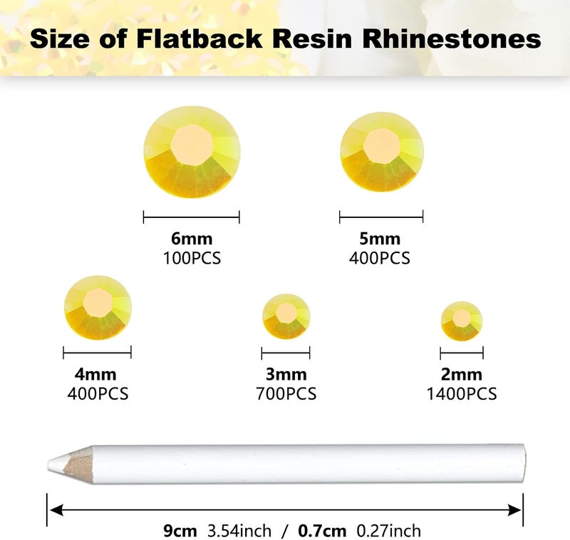 Briskbloom 3000PCS Resin Flatback Rhinestone, 2mm 3mm 4mm 5mm 6mm Topaz AB Flatback Jelly Resin Rhinestones for Tumblers, Mugs, Bottles, Craft Decoration, Loose Bling Glitter Gem Stone - Image 2