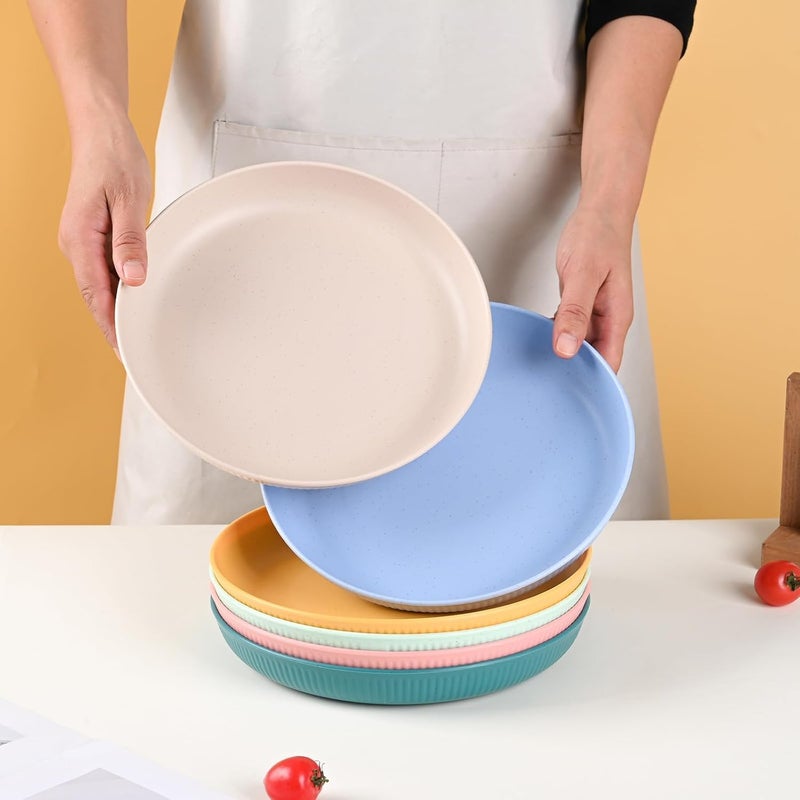 Takositio Takositio Wheat Straw Plate Plastic Plates Reusable Microwave Safe Dish Kids Plates Unbreakable Dinner Dish Set Camping Plate Lightweight Dish for Kitchen Cream Pack of 4 - Image 4