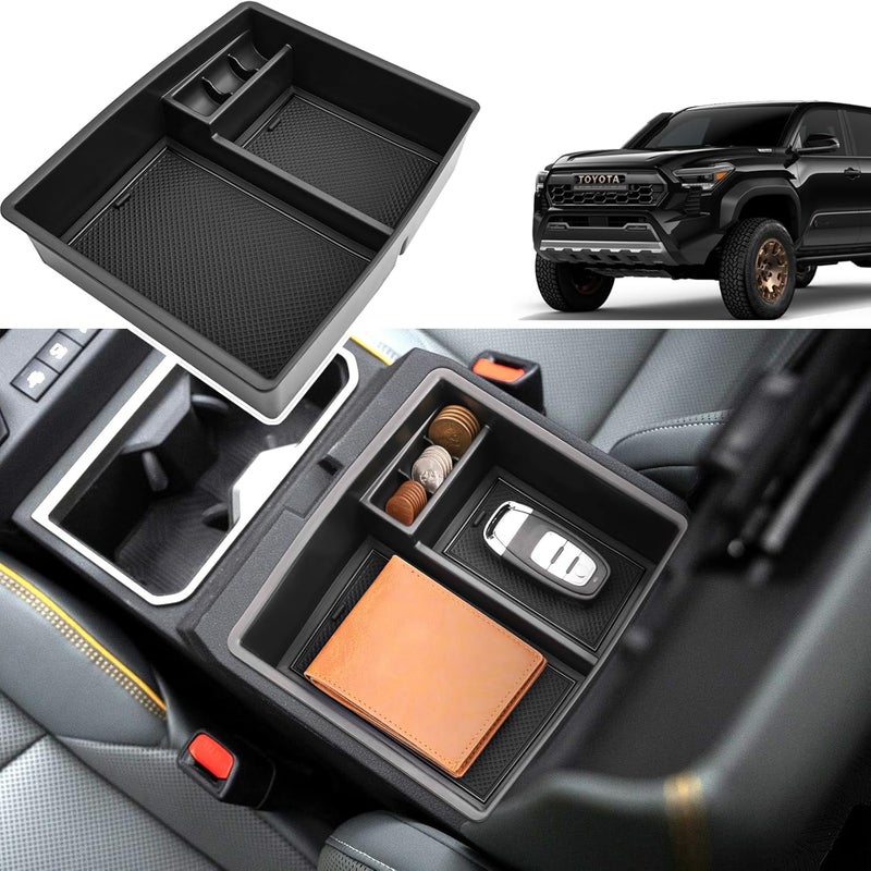Coleya منظم لوحة التحكم الوسطى لسيارة تويوتا تاكوما لعام 2024، مناسب لطرازات PreRunner/SR5/TRD Off-Road/TRD Sport/TRD Pro/Trailhunter، مصنوع من بلاستيك ABS متين؛ إضافة لحافة لمقبض الوحدة التحكم باللون الأسود. - Image 1