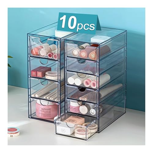 UDUK Acrylic Drawer Organizer with 10 Drawers, 2 Set Craft Organizers and Storage, Clear Storage Drawers, Desk Drawer Organizer for Vanity, Office Supplies, Jewelry, Pen - Image 1