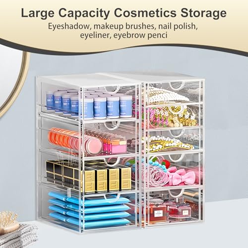 UDUK Acrylic Drawer Organizer with 10 Drawers, 2 Set Craft Organizers and Storage, Clear Storage Drawers, Desk Drawer Organizer for Vanity, Office Supplies, Jewelry, Pen - Image 2
