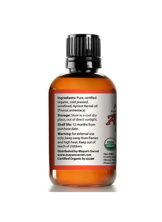 Mayan's Secret USDA Certified Organic Apricot Kernel Oil - Cold Pressed, Unrefined, Presented in Amber Glass Bottle with Glass Eyedropper for Convenient Application - 4 oz | Moisturizing  - Image 3