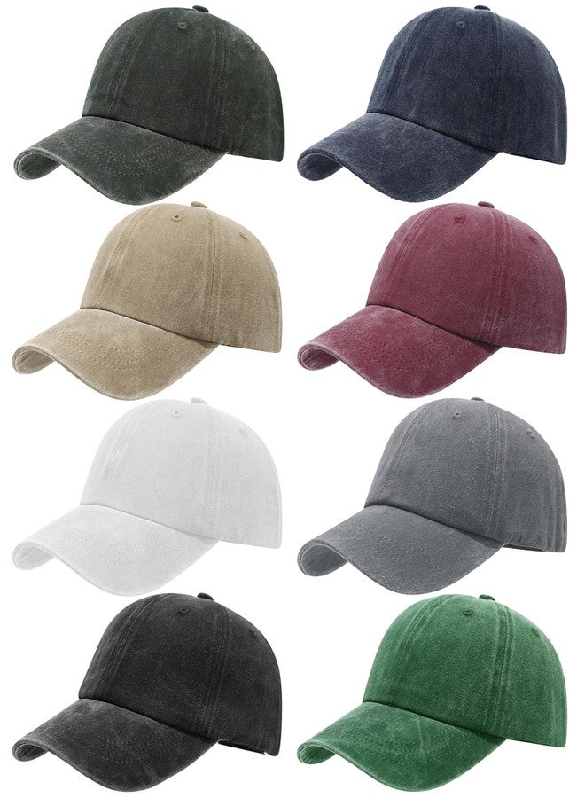 LYDTICK 8 Pack Vintage Washed Baseball Cap Golf Dad Hat Distressed Cotton Plain Trucker Hats for Men Women, 8 Colors - Image 1