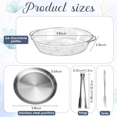 Baderke 4 Sets 118 Chilled Serving Tray for Parties Round Iced Platter with Ice Underneath Stainless Steel Clip Fruit Fork Shrimp Cocktail Serving Dish for Oysters Crawfish Fruits Original - Image 3