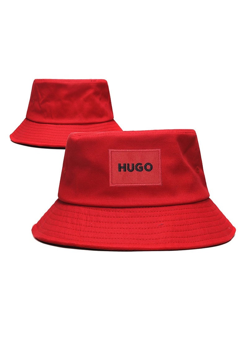 HUGO Red Bucket Hat with Logo Patch