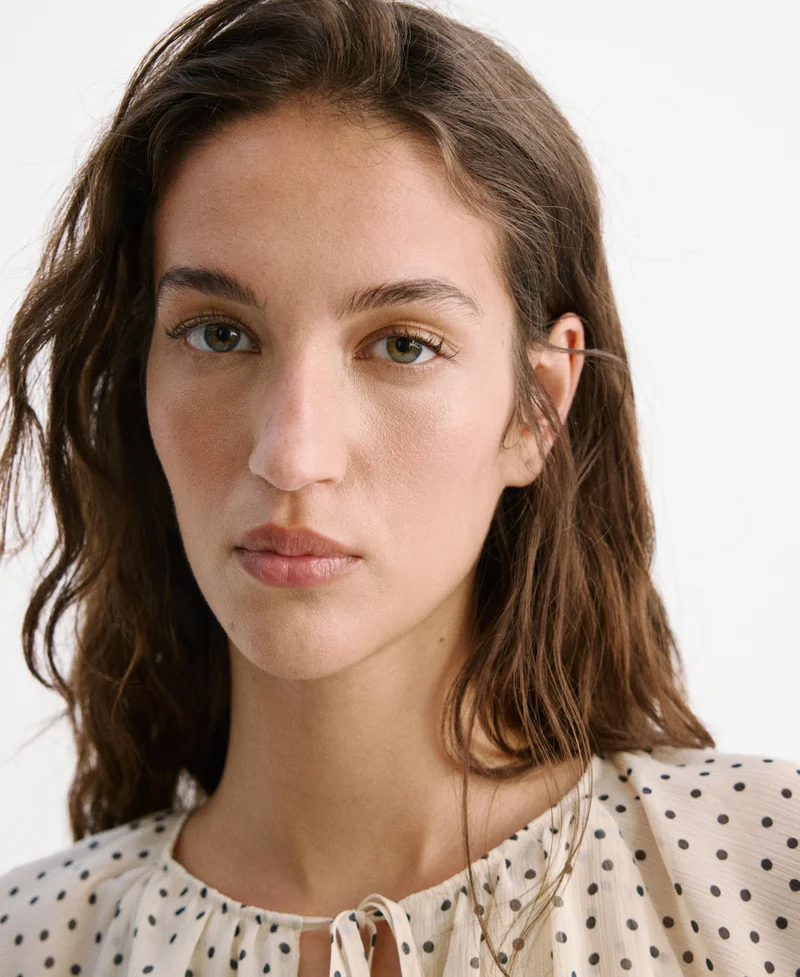 Mango 02-OFFWHITE Bow Polka-Dot Blouse for Women | Best Price UAE
