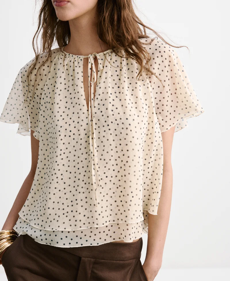 Mango Bow Polka-Dot Blouse