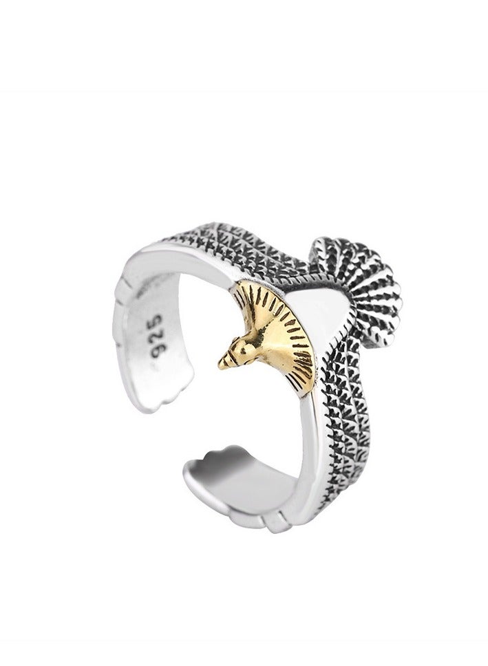 خاتم رجالي ثنائي اللون بتصميم جناح نسر من سبيكة مقاومة للتآكل، حلقة مفتوحة قابلة للتعديل بأسلوب كلاسيكي قديم لراكبي الدراجات وعشاق الدراجات النارية والأناقة الكاجوال والحفلات والاستخدام اليومي - Image 4