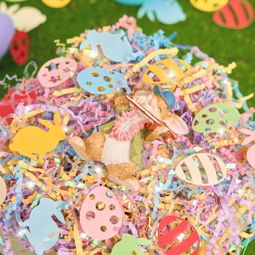 PAPER FAIR Iridescent Easter Grass Crinkle Cut Paper w/Bunny Egg Confetti, 5OZ Blue Yellow Purple Pink Shred Filler Mix Raffia Tissue Craft Bedding Cushion, Party Birthday Gift Box Basket Retail - Image 5