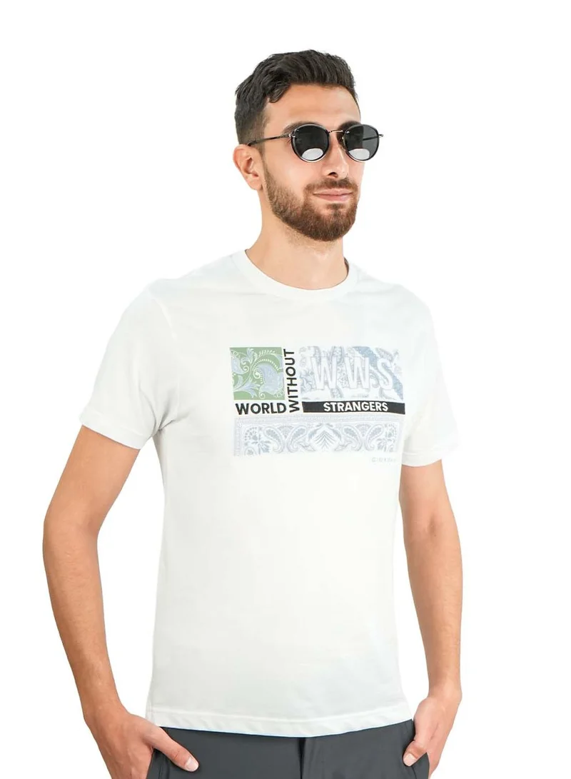 Men's World Without Strangers Print Tee - Slim Fit, Crew Neck, Cotton
