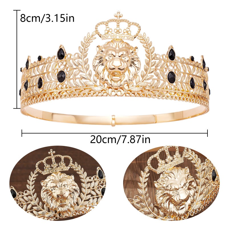 JITINX King Crown and Birthday Sash, King Crown for Men,Gold Men's Tiara Prince Diadem,Royal Medieval Cosplay Birthday Prom Halloween Hair Accessories (Gold Black Crown) - Image 3