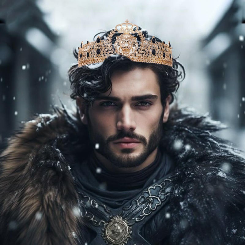 JITINX King Crown and Birthday Sash, King Crown for Men,Gold Men's Tiara Prince Diadem,Royal Medieval Cosplay Birthday Prom Halloween Hair Accessories (Gold Black Crown) - Image 4