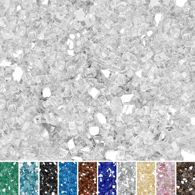 زجاج نار سكاي فليم 10 باوند لمدفأة النار وحفرة النار وتنسيق الحدائق بلاتيني عاكس 14 إنش