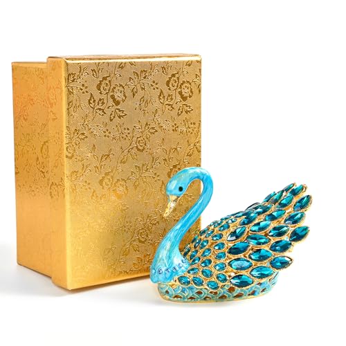 SEVENBEES 3.7-inch Blue Swan Figurine Jewelry Trinket Box, Enamel Hand-painted Swan Box with Gems, Hinged Jewelry Boxes - Ring Holder, Organizer, Home Decor, Wedding Favor Gift - Image 5