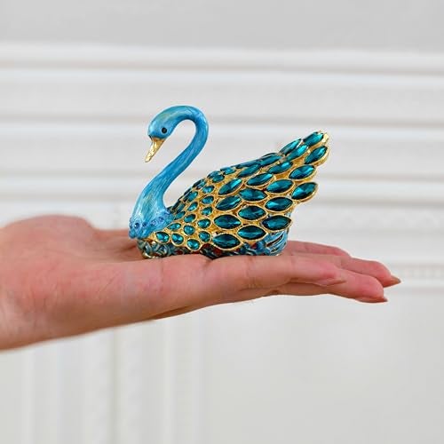 SEVENBEES 3.7-inch Blue Swan Figurine Jewelry Trinket Box, Enamel Hand-painted Swan Box with Gems, Hinged Jewelry Boxes - Ring Holder, Organizer, Home Decor, Wedding Favor Gift - Image 4