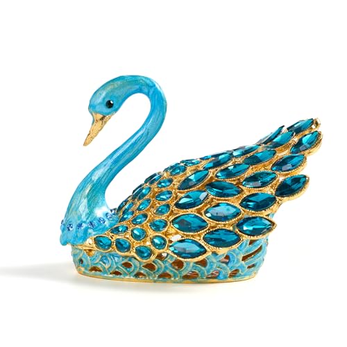 SEVENBEES 3.7-inch Blue Swan Figurine Jewelry Trinket Box, Enamel Hand-painted Swan Box with Gems, Hinged Jewelry Boxes - Ring Holder, Organizer, Home Decor, Wedding Favor Gift - Image 1