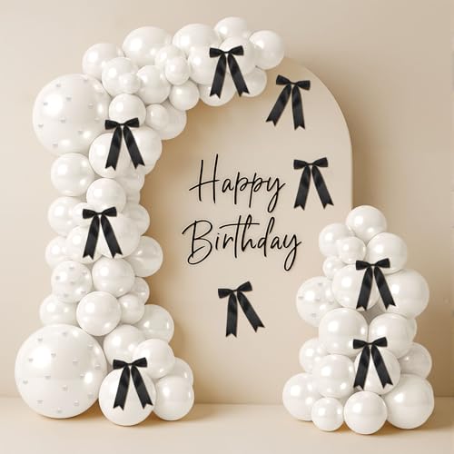 Charnoel Pearl White Balloon Garland Arch Kit 153 Pcs Garland Balloon Bow Pearl Sticker Party Decor for Wedding Bridal Engagement Coquette Birthday Party Decorations - Image 1
