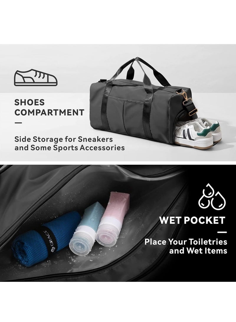 LIMOS Travel Gym Bags for Men Women, Foldable Sports Bag with Shoes Compartment, Dry Wet Separated,Waterproof Duffel Bag for Swimming/Weekender/Overnight/Athletic/Beach(Black) - Image 4