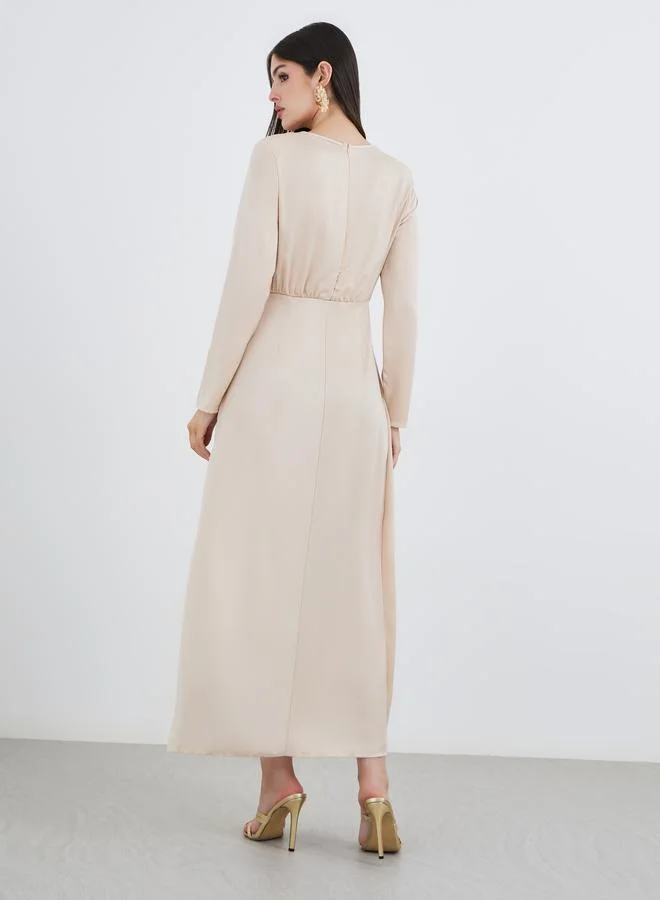 Styli Styli Beige Chain Accent A-Line Maxi Dress