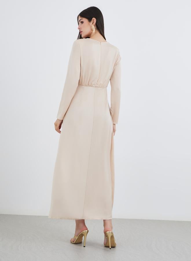 Styli Beige Chain Accent A-Line Maxi Dress - Image 5