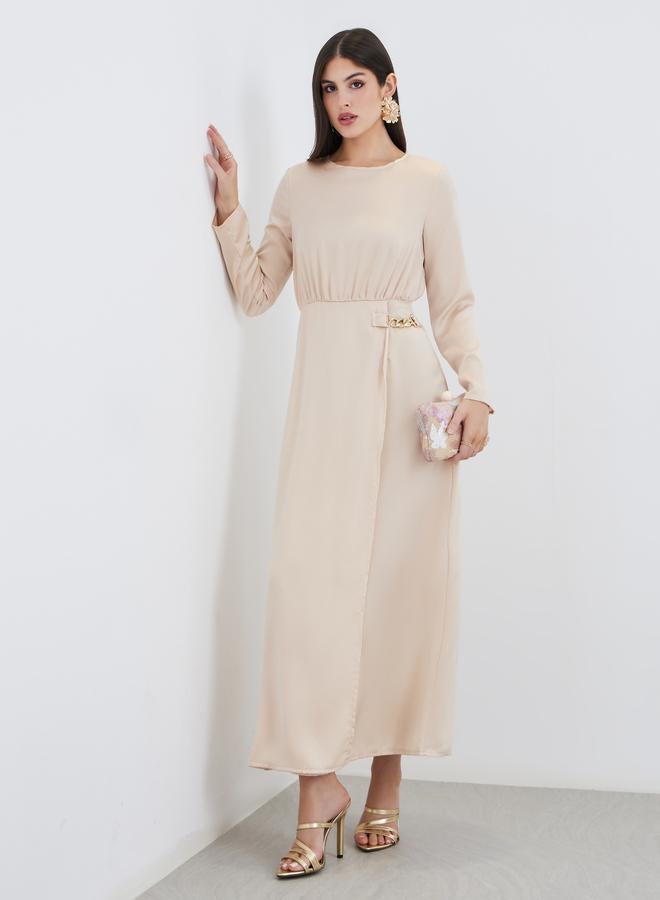 Styli Beige Chain Accent A-Line Maxi Dress - Image 1