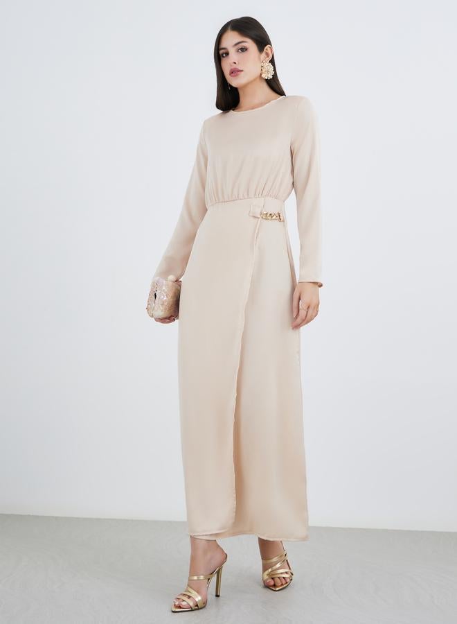 Styli Beige Chain Accent A-Line Maxi Dress - Image 2