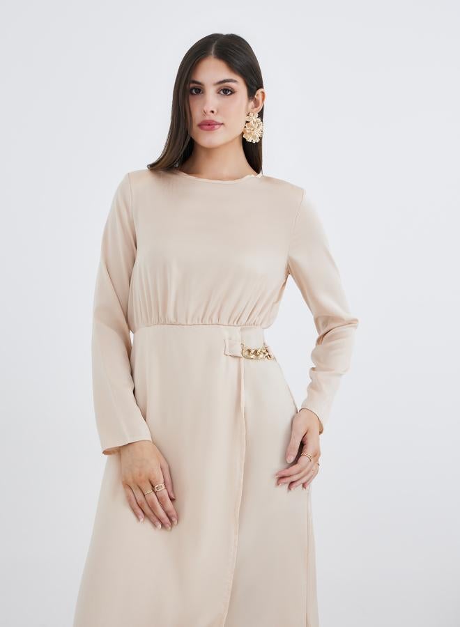 Styli Beige Chain Accent A-Line Maxi Dress - Image 3