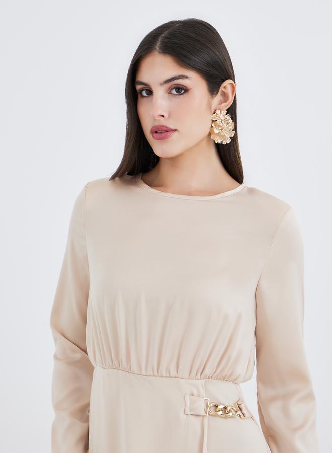 Styli Beige Chain Accent A-Line Maxi Dress - Image 4