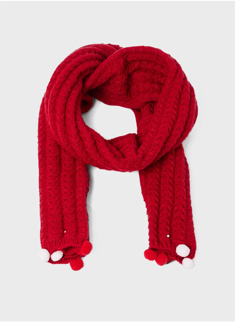 جينجر Winter Scarf With Pom Pom Detail