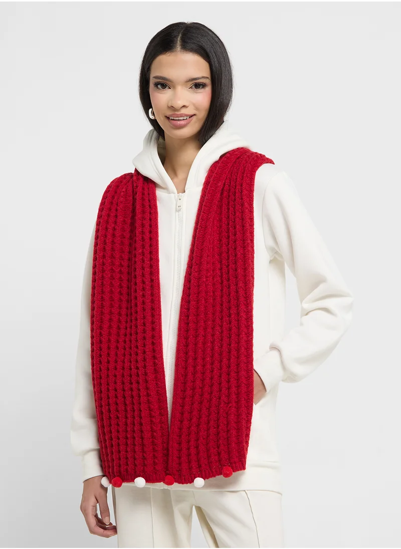 جينجر Winter Scarf With Pom Pom Detail