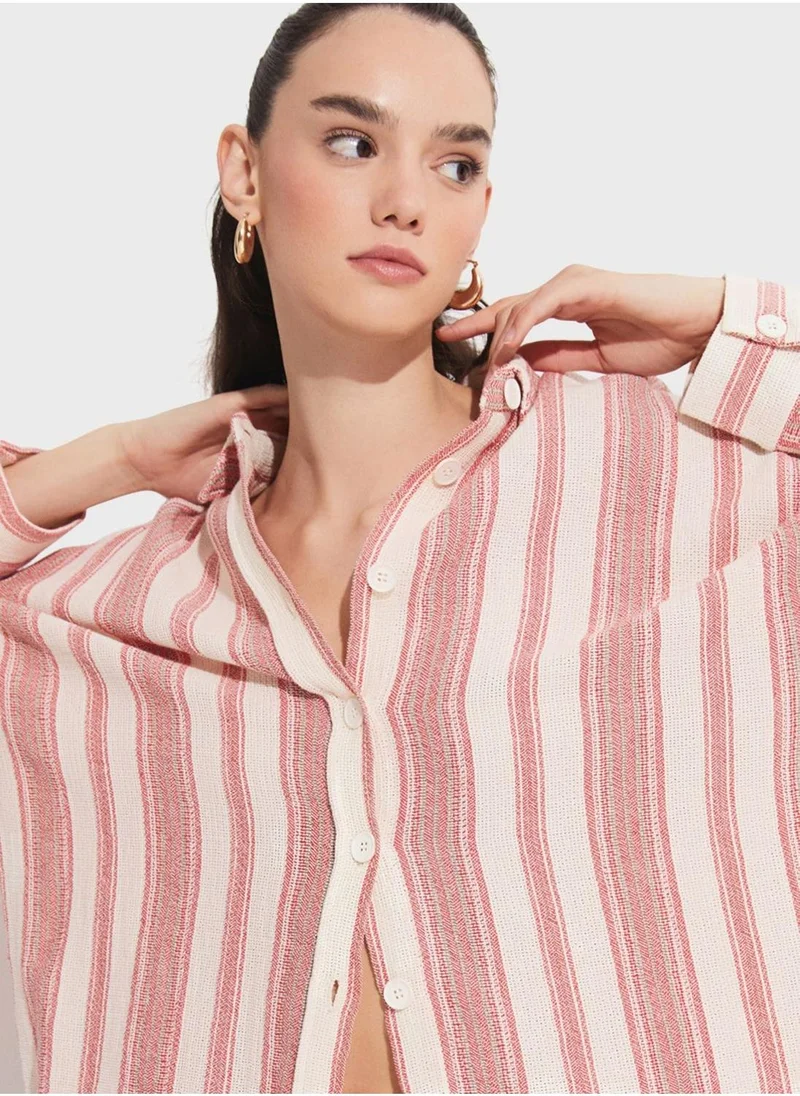 جون Striped Button Down Shirt
