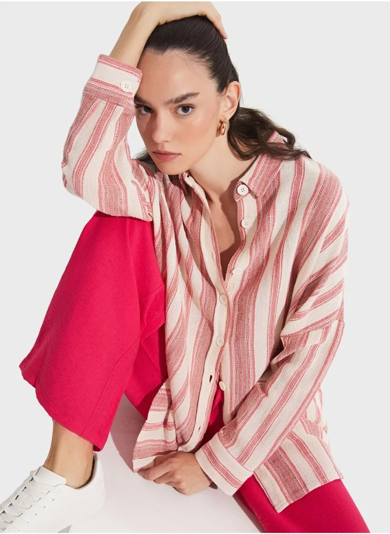 جون Striped Button Down Shirt