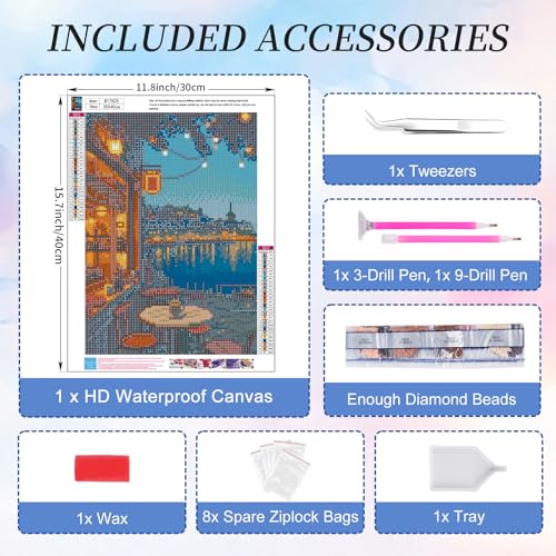 Camocin Diamond Art Kits for Adults Coffee, 5D City Landscape Diamond Painting Kits for Adults Beginners, DIY Street Full Round Dots Drill Gem Art Kit for Gift Home Wall Decor 12 x 16 Inch - Image 4