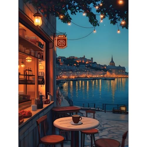 Camocin Diamond Art Kits for Adults Coffee, 5D City Landscape Diamond Painting Kits for Adults Beginners, DIY Street Full Round Dots Drill Gem Art Kit for Gift Home Wall Decor 12 x 16 Inch - Image 1