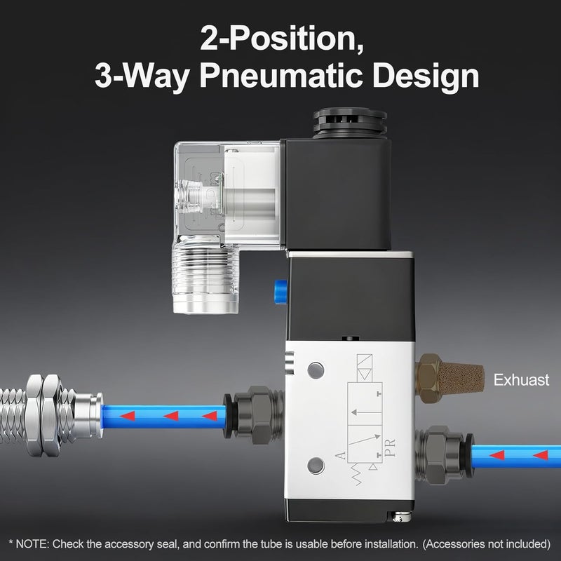 Baomain 4 Station Solenoid Valve Manifold, 24V DC 3 Way 2 Position Pneumatic Air Valve, Four Solenoid, 1/4" PT Port, Includes Manifold Base & Mufflers, 3V210-08 - Image 5