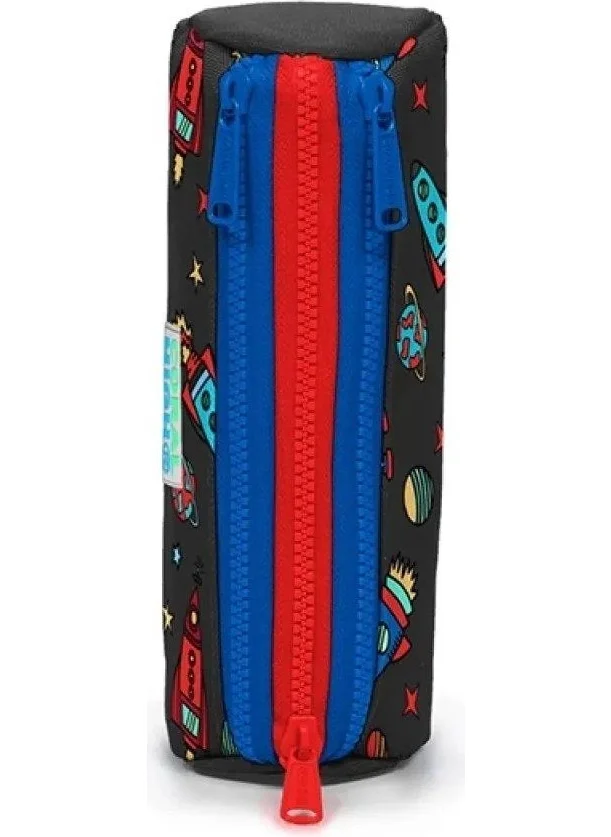 CORAL HIGH Kids Three Compartment Pencil Case Dark Gray Red Space Pattern 22319