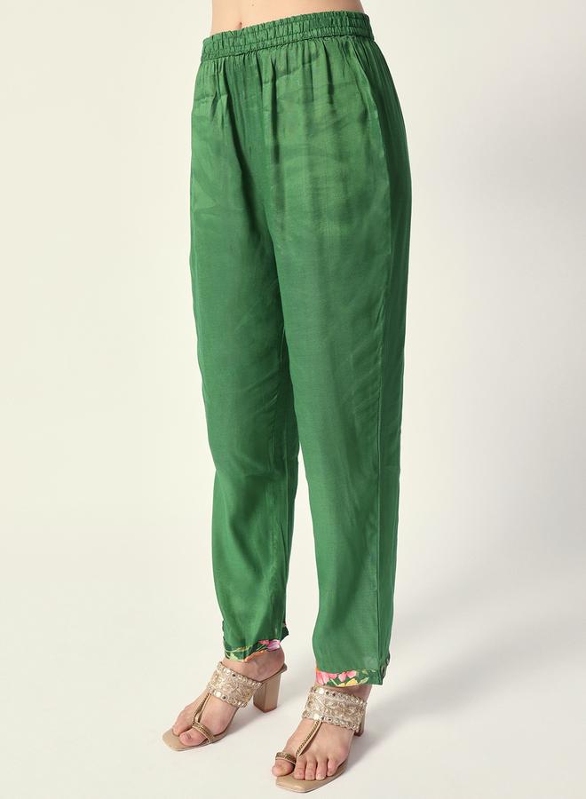 ISHIN Women's Green Chiffon Textured Tunic Full Palazzo Regular Fit Kurta Set - Image 2