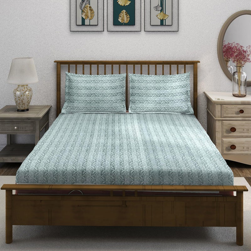 Swayam Ananda King Size 210TC Bedsheet Set with Pillow Covers -Blue Abstract Design, 100% Pure Cotton - Image 1