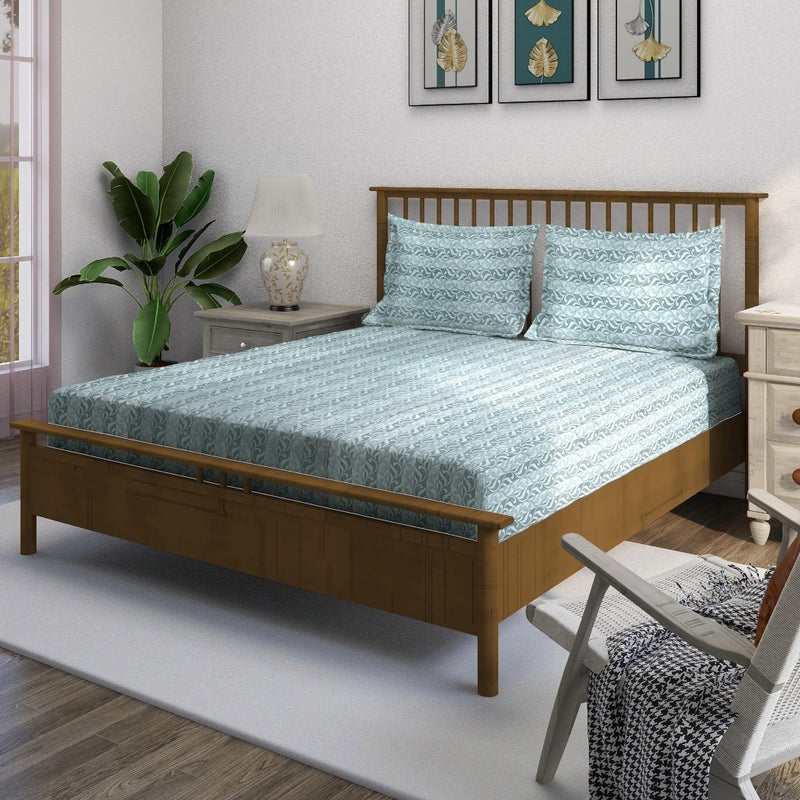 Swayam Ananda King Size 210TC Bedsheet Set with Pillow Covers -Blue Abstract Design, 100% Pure Cotton - Image 3