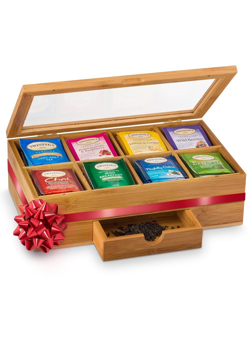 ماركة غير محددة Tea Bag Organizer - Bamboo Tea Box Organizer Storage Box, Tea Bag Holder with Drawer & Acrylic Window, Magnetic Lid Keeps Tea Bags Fresh - Tea Organizer Caddy  - Image 1