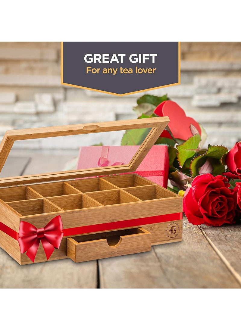 ماركة غير محددة Tea Bag Organizer - Bamboo Tea Box Organizer Storage Box, Tea Bag Holder with Drawer & Acrylic Window, Magnetic Lid Keeps Tea Bags Fresh - Tea Organizer Caddy  - Image 5