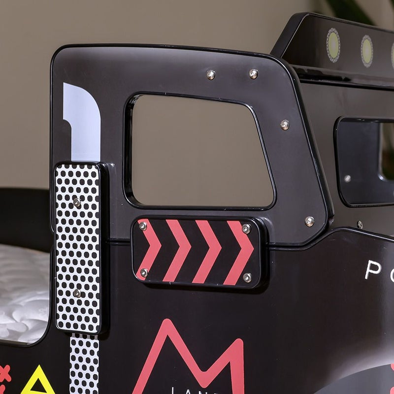 DANUBE HOME Ranger Explorer V2 90X190 Truck Bed W/Front Light | Modern Design Wooden Kids Bed Frame Furniture | Comfortable Bed (Mattress Not Included) - Black - Image 4