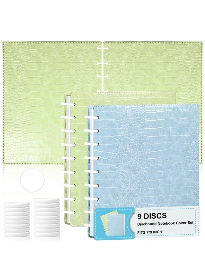 SKLENICE 2 Pack Pu Leather 7X9.25 In Discbound Notebook Cover And Disc Set Discbound Planner Cover With 18 Pcs Expansion Discs 9-Disc Discbound Refill Paper Disc Bound Notebook Accessories(Blue+Green) - Image 1