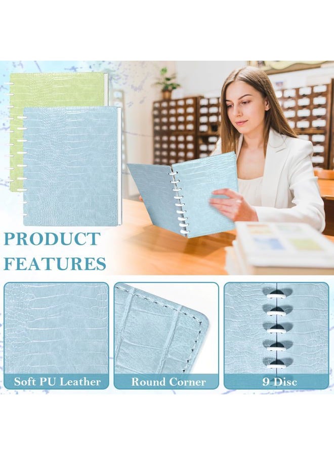 SKLENICE 2 Pack Pu Leather 7X9.25 In Discbound Notebook Cover And Disc Set Discbound Planner Cover With 18 Pcs Expansion Discs 9-Disc Discbound Refill Paper Disc Bound Notebook Accessories(Blue+Green) - Image 3