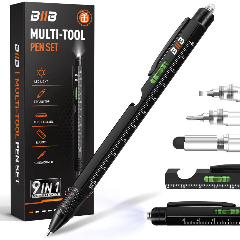 BIIB Valentines Gifts for Men 9 in 1 Multitool Pen, Mens Valentines Day Gifts, Birthday Gift for Men Who Have Everything, Dad Gift from Wife Daughter, Unique Tools Gadgets for Mens