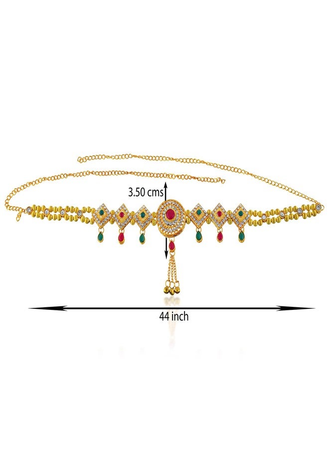 Superstore18 Brass Micron gold-Plated Traditional Kamarbandh, bellychain waistbelt Kundan Meena Precious Stone Studded ethnic Bridal Wedding Jewellery (SST2602KBKK) - Image 3