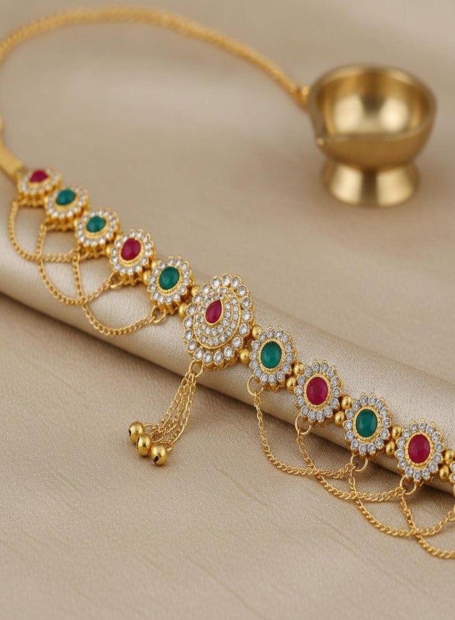 Superstore18 Brass Micron gold-Plated Traditional Kamarbandh, bellychain waistbelt Kundan Meena Precious Stone Studded ethnic Bridal Wedding Jewellery (SST2602KBKK) - Image 4