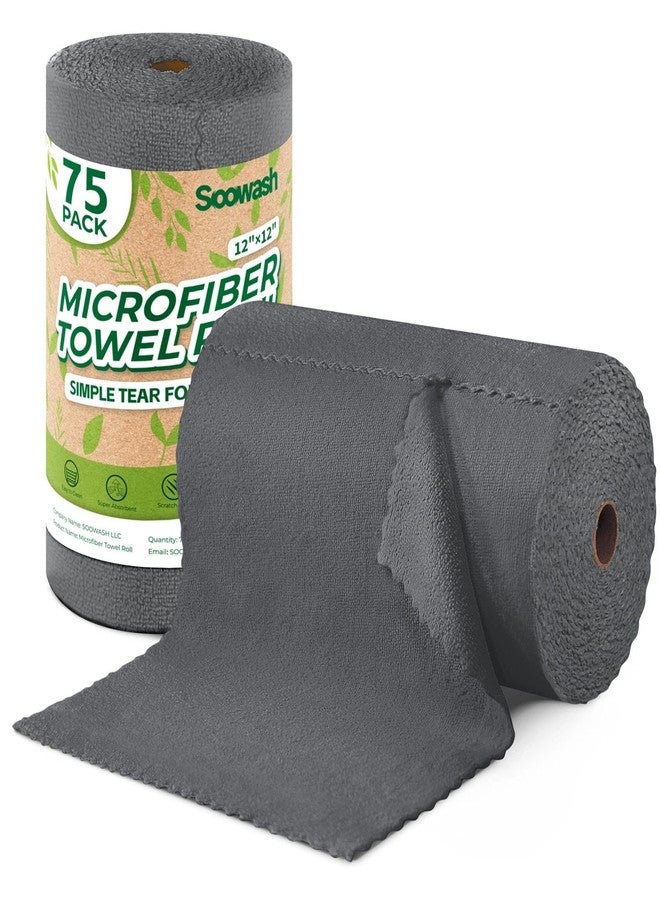 SOOWASH Microfiber Cleaning Cloths Roll, 75 Pack Tear Away Microfiber Towels Roll, 12" x 12" Lint Free Rags, Reusable Cleaning Cloths, Washable, Scratch Free,Ultra Absorbent Dish Rags(Dark Grey) - Image 1