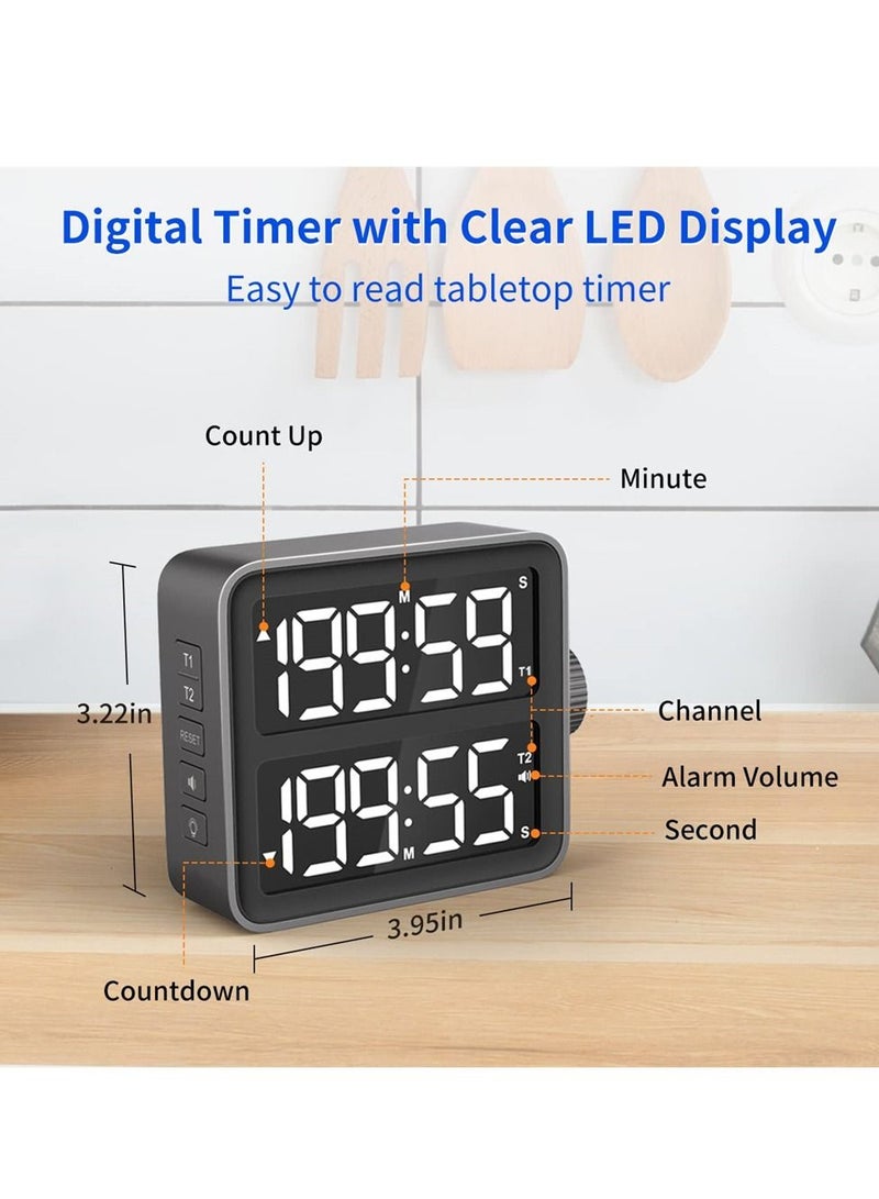 Dual Kitchen Timer with LED Display Dual Channel Countdown Stop Watch for Cooking Schools and Classrooms Magnetic Digital Timer  - Image 4